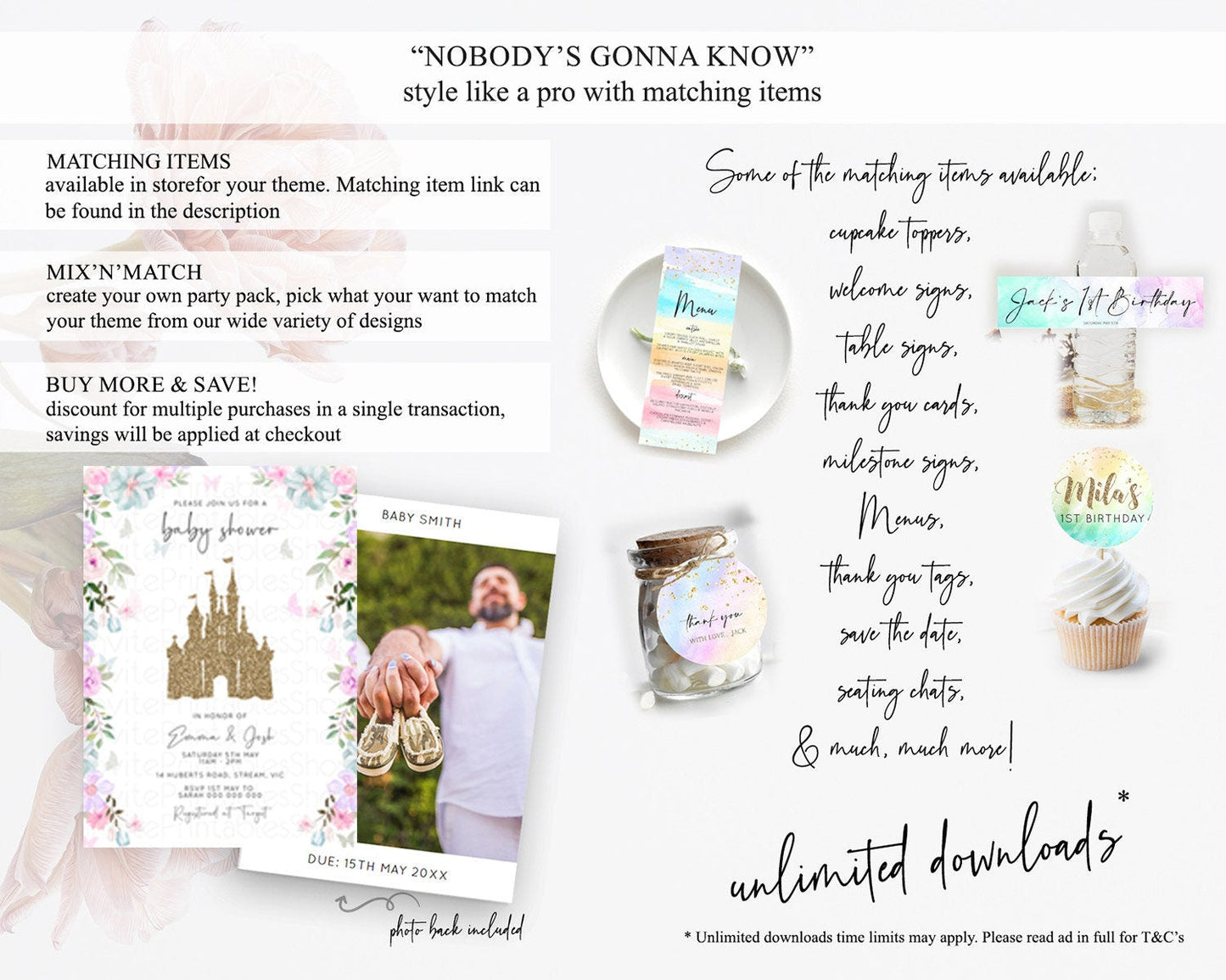 Pastel Princess Baby Shower Invitation Floral Castle Invitation Royal Baby Invite Enchanted Castle Pastel Flower Garden Baby Shower D10470