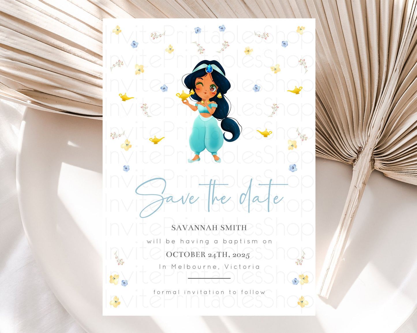 Princess Save The Date Template Secret Garden Enchanted Castle Pastel Floral Royal Party For 1st Birthday Baptism Baby Shower D10887