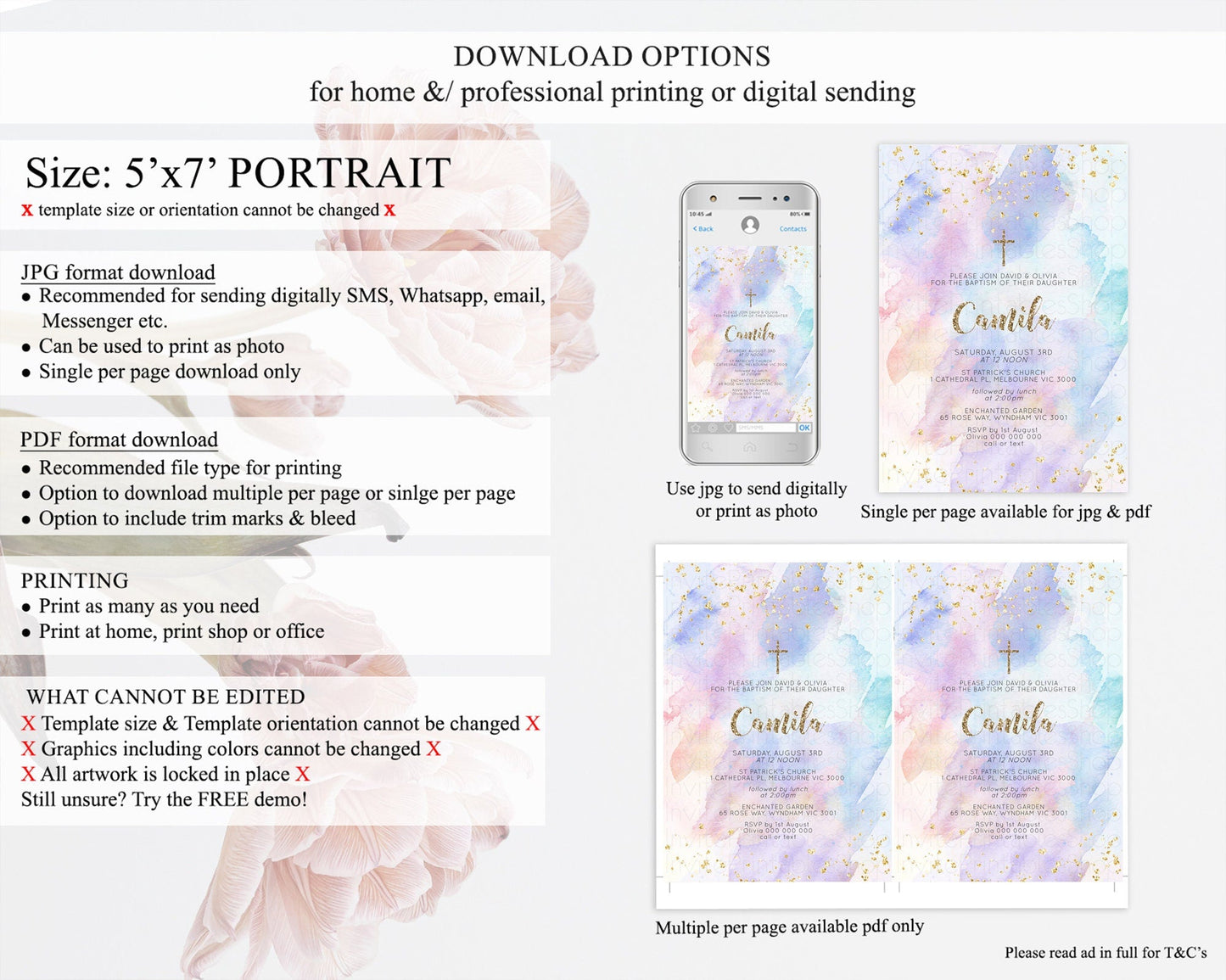 Pastel Baptism Invitation Pastel Colors Watercolor Baptism 1st Birthday Party Gold Ombre Pastel Rainbow Christening Holy Communion D10583