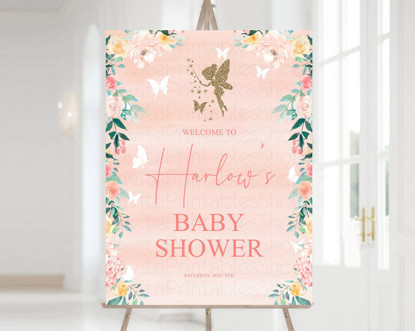 Fairy Baby Shower Welcome Sign Fairy Welcome Board Enchanted Garden Pastel Floral Butterfly Décor Secret Garden Fairy Welcome Sign D10792