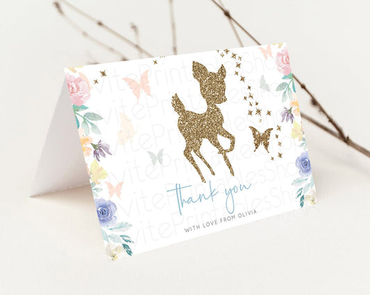 Editable Fawn Thank You Deer Thank You Card Pastel Floral Deer Birthday Than