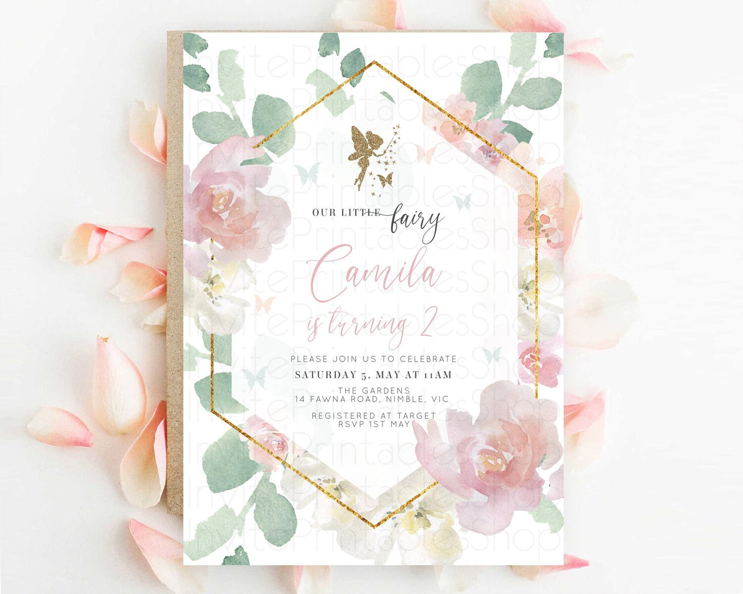 Fairy Birthday Invitation Fairy Invites Fairy Tea Party Fairy Garden Birthday Secret Garden Enchanted Garden Pastel Floral Butterfly D10965