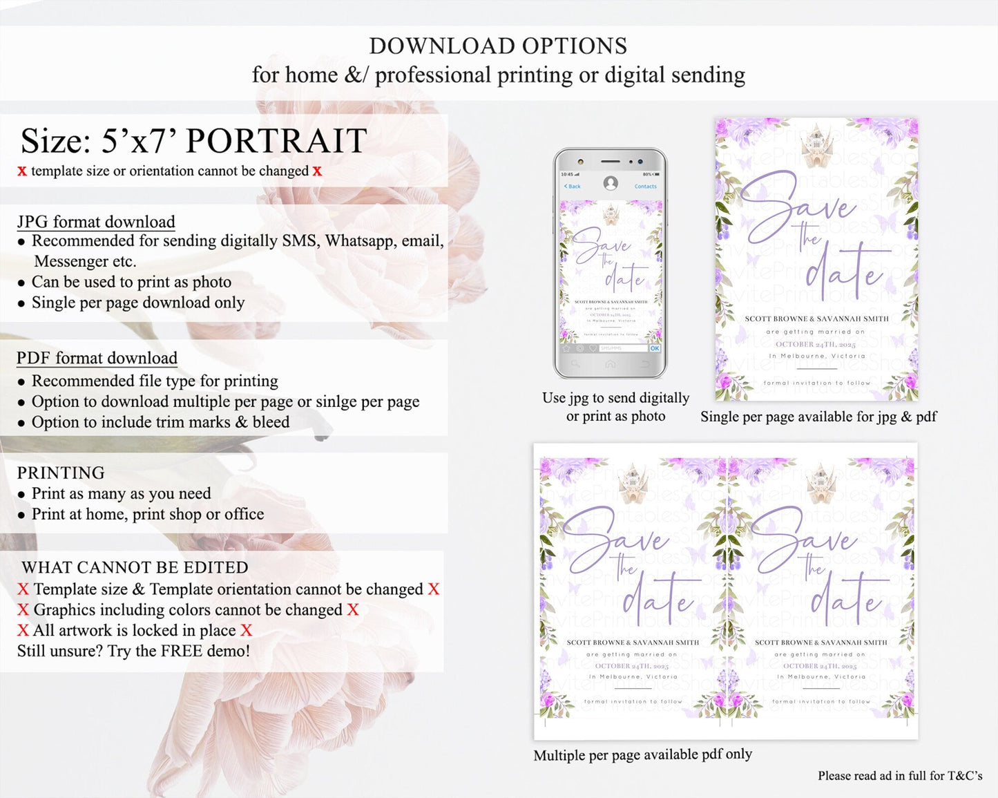Princess Save The Date Template Secret Garden Enchanted Castle Pastel Floral Royal Party For 1st Birthday Baptism Baby Shower D10339