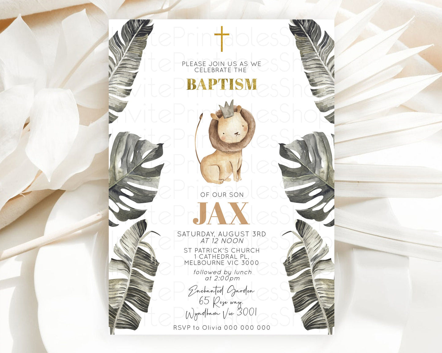 Lion Baptism Invitation Lion Baptism 1st Birthday Invitation Modern Safari Adventure Lion Christening Invitation Holy Communion D10599