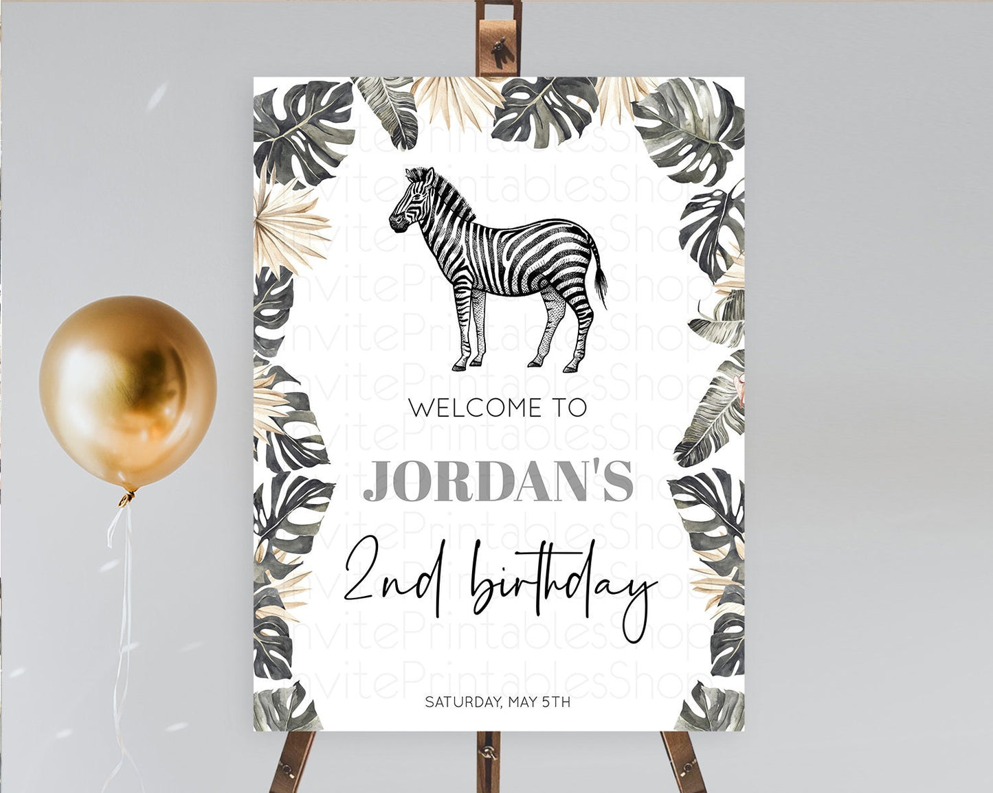 Zebra Welcome Sign Zebra Welcome Board Zebra Welcome Poster Safari Décor Dried Palm Fern Zoo Party Zebra First Birthday Welcome Sign D10824