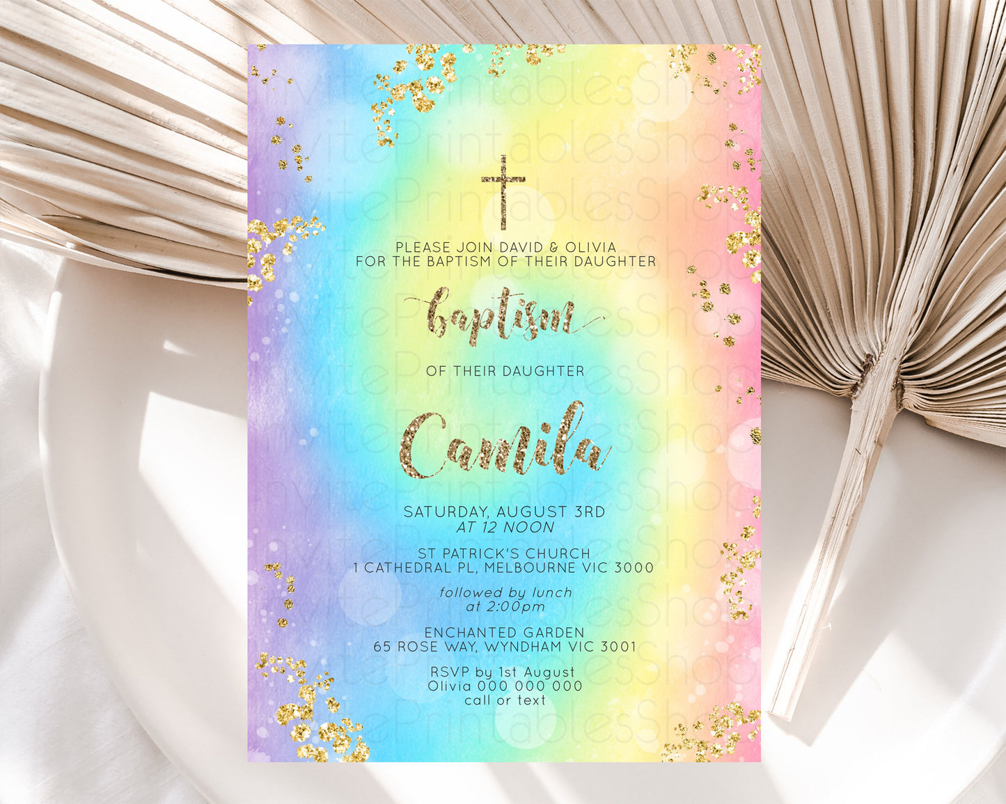 Tie Dye Baptism Invitation Rainbow Baptism 1st Birthday Invitation Pastel Ombre Colorful Christening Invitation Holy Communion D10568