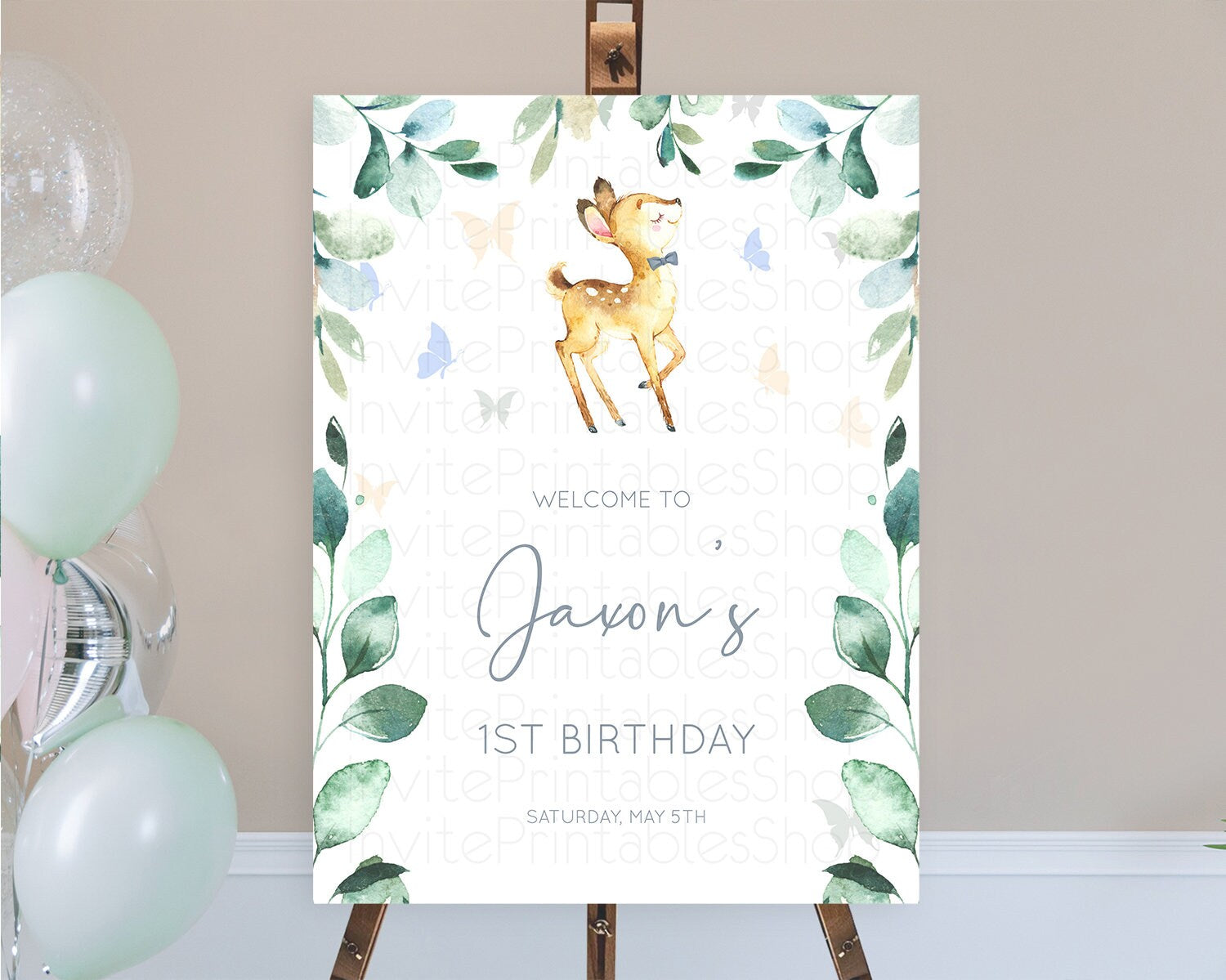 Editable Fawn Welcome Sign Deer Welcome Board Floral Deer Welcome Poster Enc