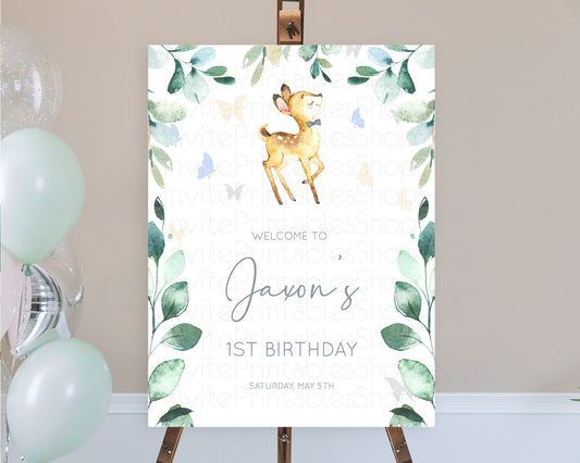 Editable Fawn Welcome Sign Deer Welcome Board Floral Deer Welcome Poster Enc