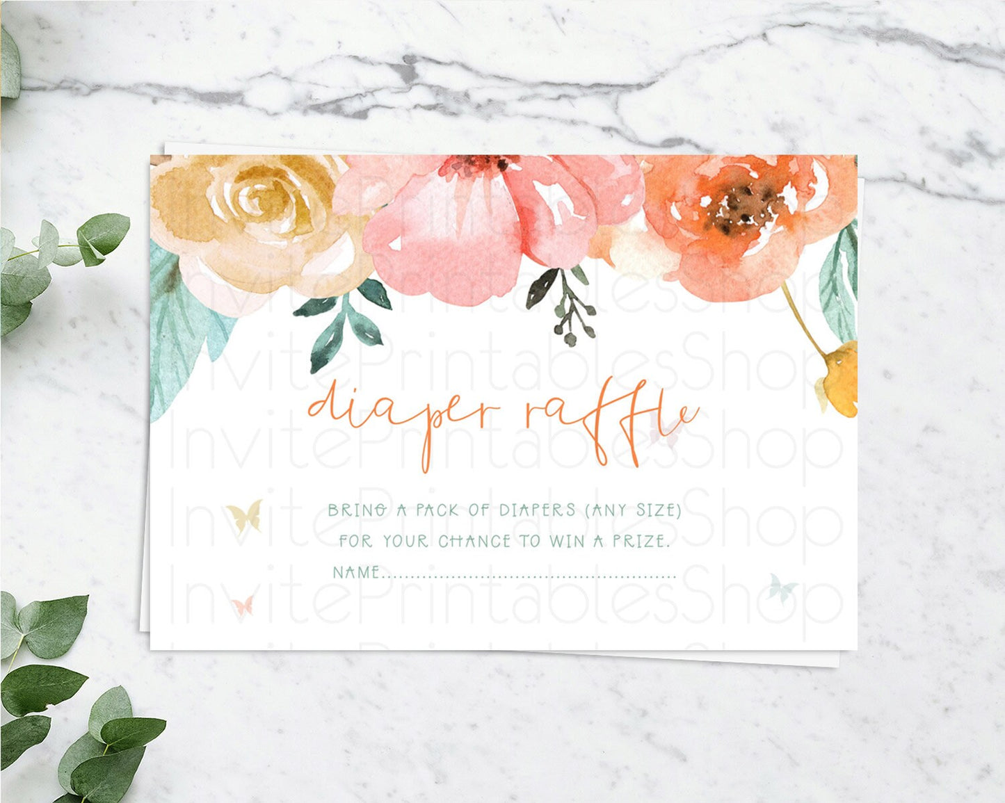 Secret Garden Diaper Raffle Card Boho Wildflower Diaper Raffle Insert Pastel Flower Garden Baby Shower Card Flower Raffle Game D10347