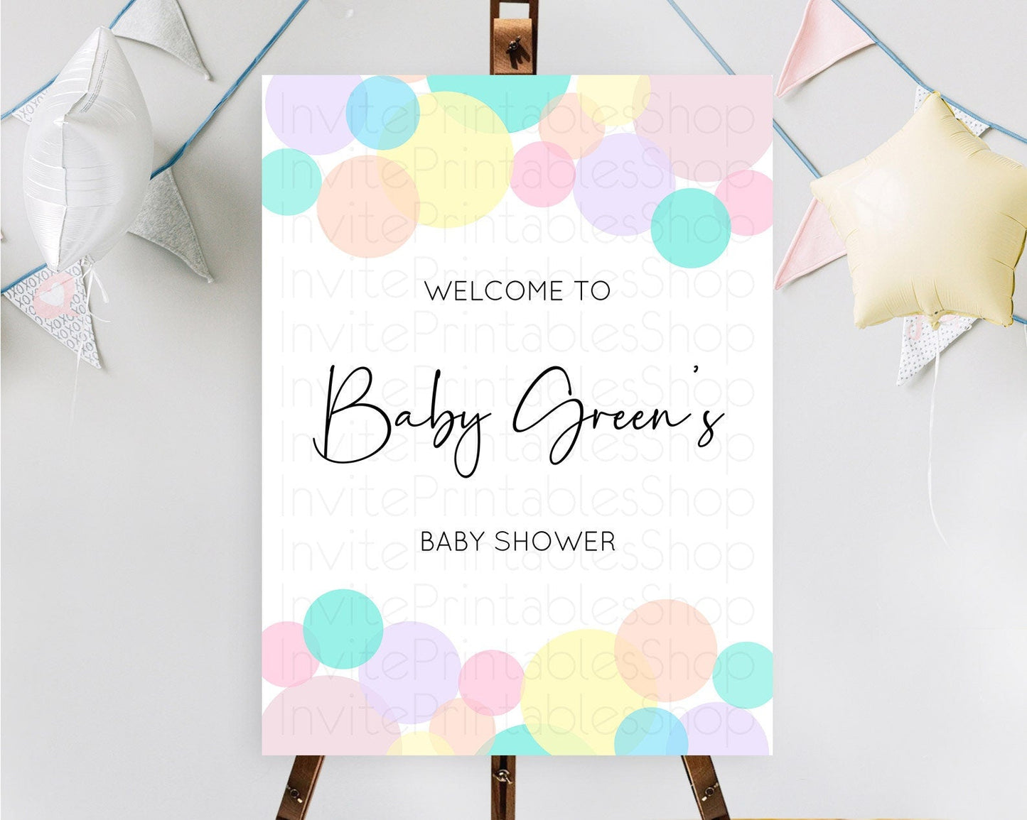 Rainbow Baby Shower Welcome Sign Pastel Welcome Board Pastel Rainbow Confetti Welcome Sign Colorful Bubbles Pastel Welcome Sign D10223