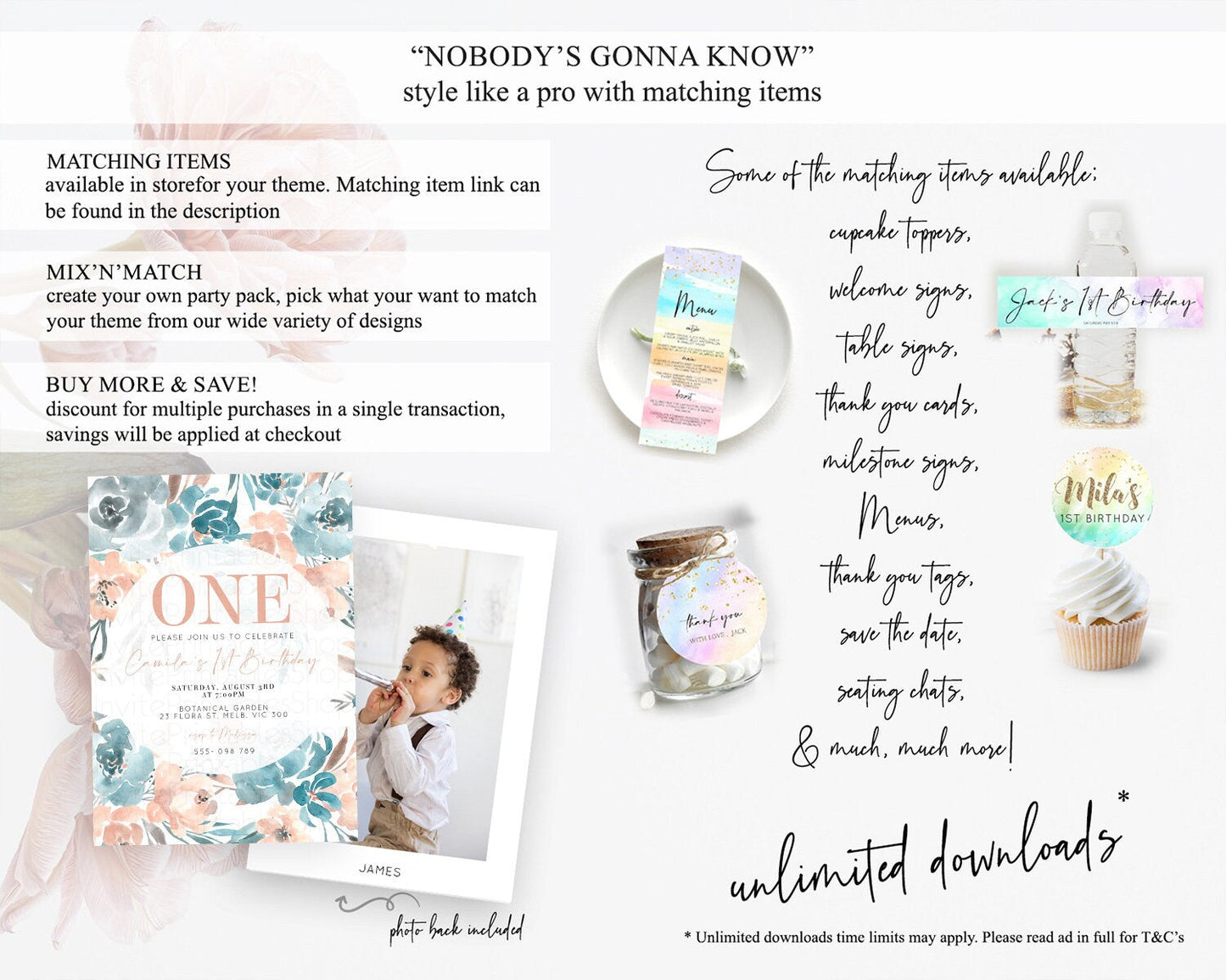 Secret Garden Invitation Wildflower Birthday Invitation Pastel Flowers Invite Enchanted Garden Boho Floral 3rd 2nd First Birthday D10190