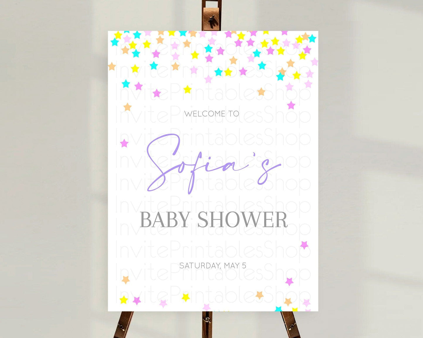 Star Baby Shower Welcome Board Pastel Stars Welcome Sign Shooting Star Rainbow Colorful Confetti Twinkle Little Star Welcome Sign D10397