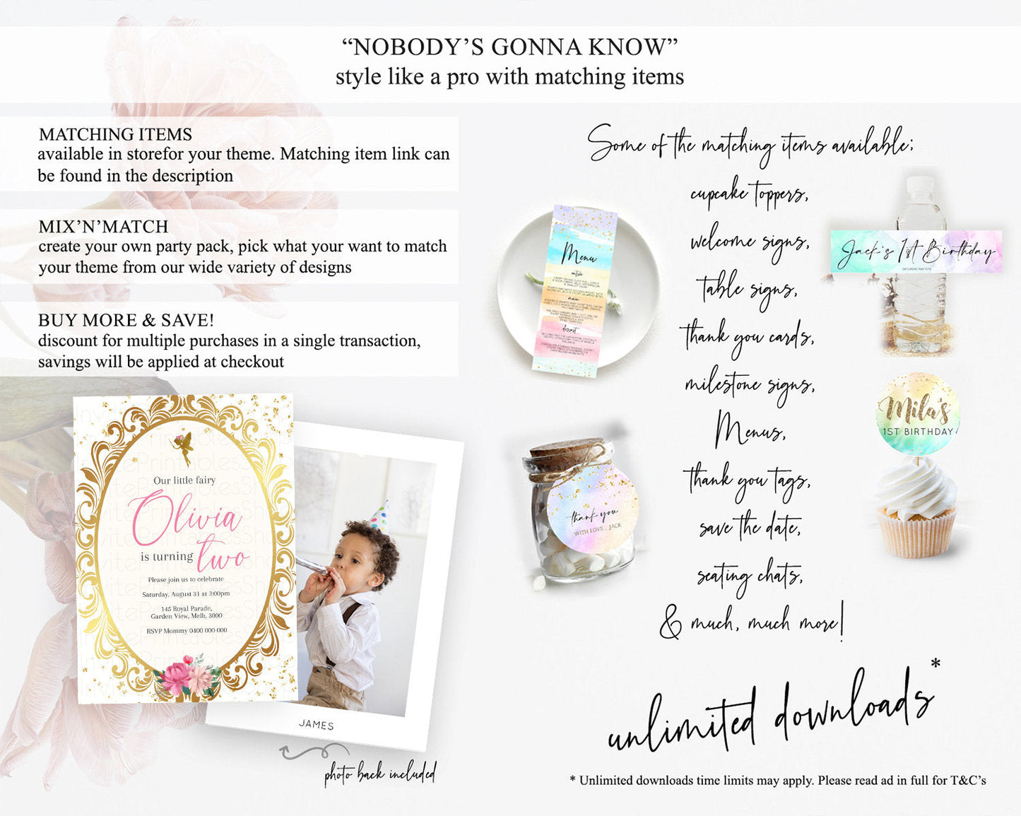 Fairy Birthday Invitation Fairy Invites Fairy Tea Party Fairy Garden Birthday Secret Garden Enchanted Garden Pastel Floral Butterfly D10768