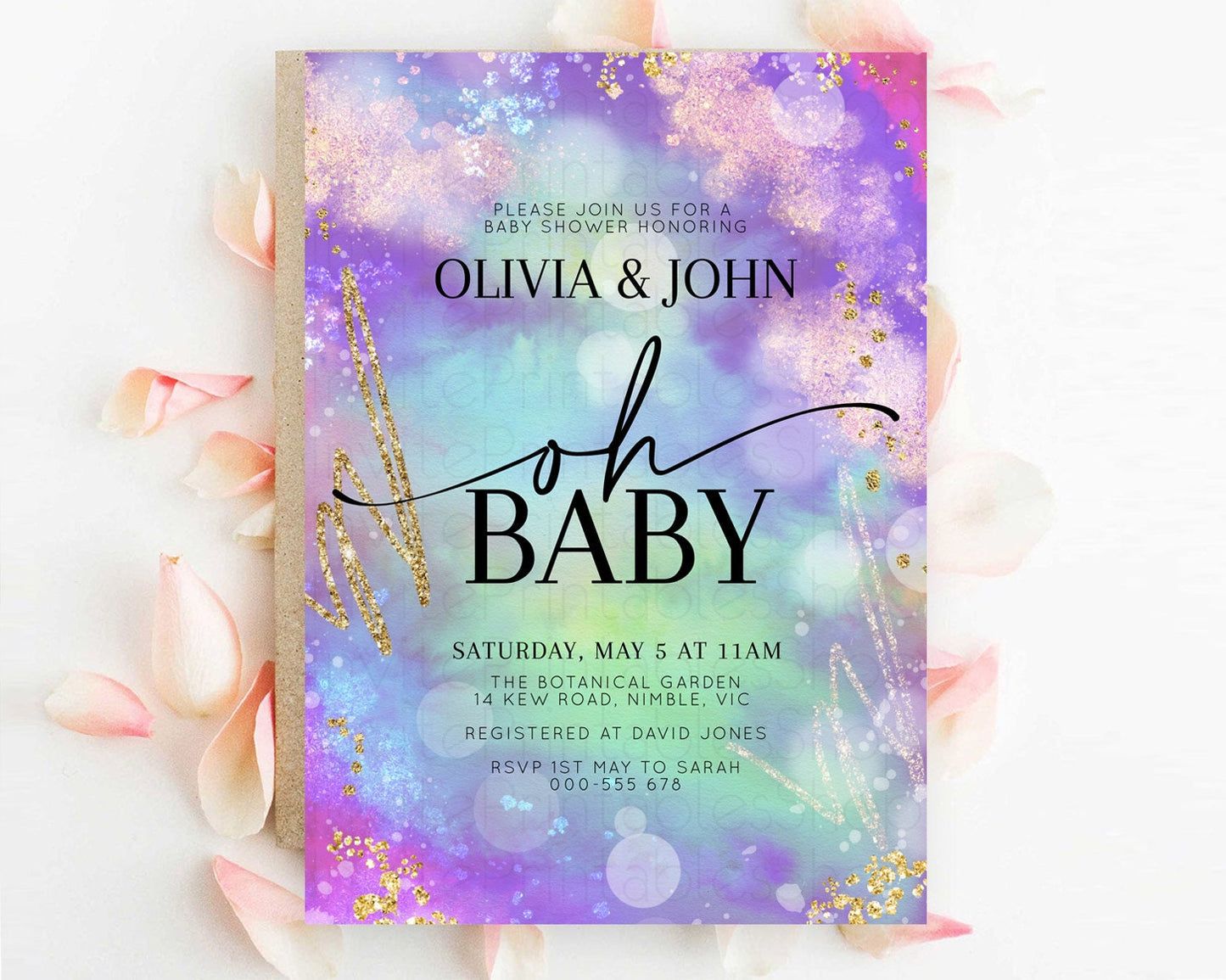 Rainbow Baby Shower Invitation Pastel Rainbow Baby Invitation Pastel Watercolor Invitation Colorful Ombre Sprinkle Shower D10680