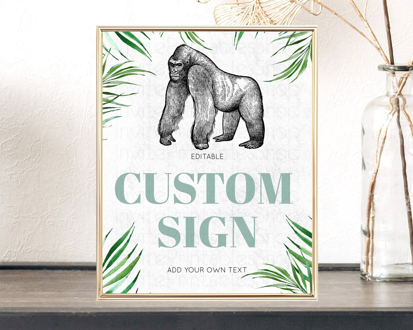Gorilla Table Sign Decor Gorilla Party Sign Template Safari Adventure Gorilla Minimal Theme 1st Birthday Baptism Baby Shower D10846