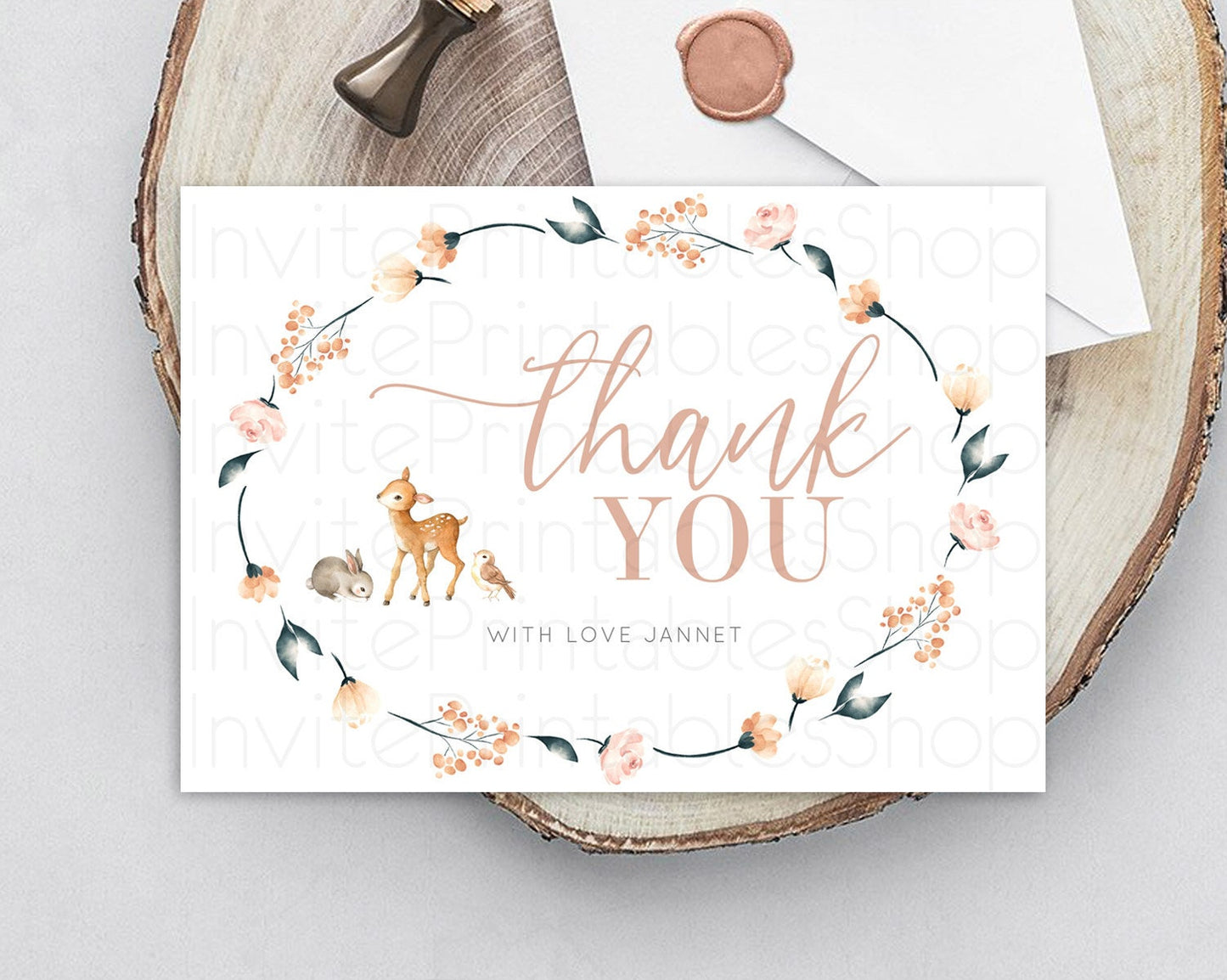 Fawn Thank You Deer Thank You Card Pastel Floral Deer Birthday Thank You Card Enchanted Forest Butterfly Deer Teacher Thank You Card D10241