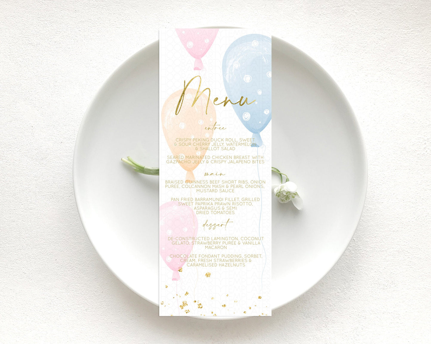 Editable Pastel Balloons Menu Colorful Balloon Menu Template Rainbow Balloon