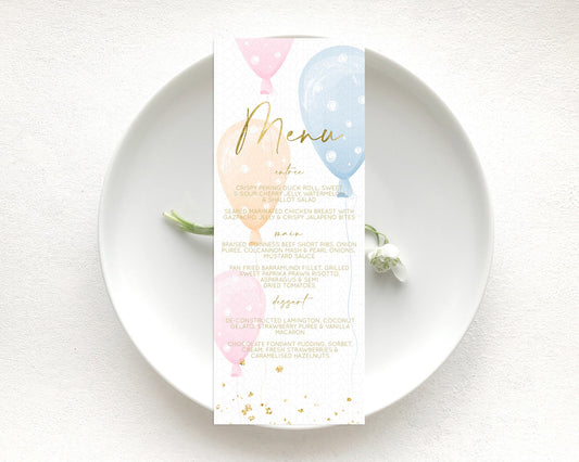 Editable Pastel Balloons Menu Colorful Balloon Menu Template Rainbow Balloon
