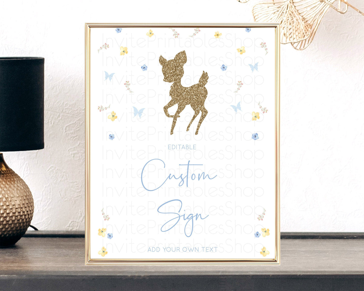 Fawn Deer Sign Pastel Floral Deer Table Sign Decor Enchanted Forest Butterfly Party 1st Birthday Baptism Baby Shower Bridal Shower D10360