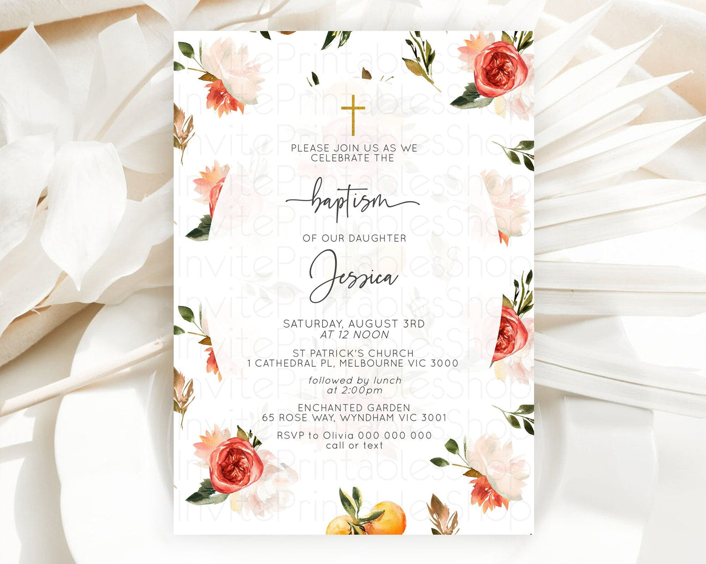 Secret Garden Baptism Invitation Wildflower Baptism Birthday Invite Pastel Flowers Christening Invite Enchanted Garden Boho Floral D10540