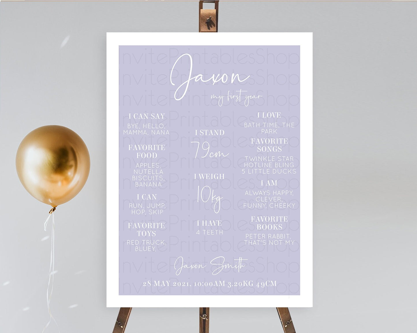 Purple First Birthday Milestone Poster Plain Purple Milestone Board Minimal Pastel Purple Milestone Modern 1st Birthday Welcome Sign D10942