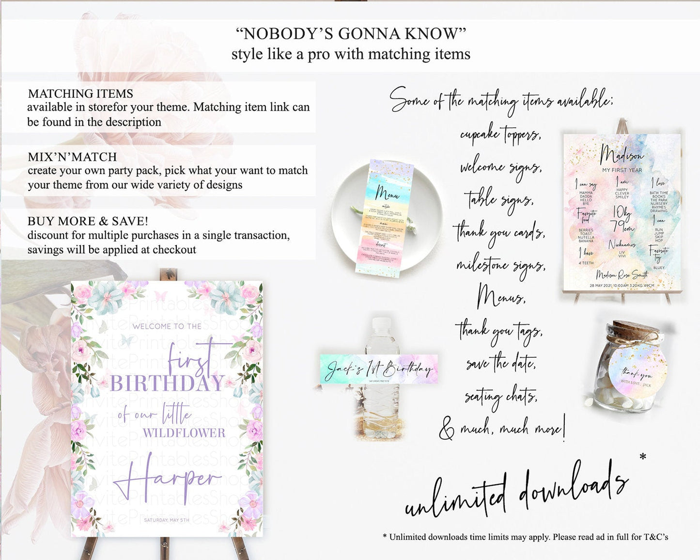 Secret Garden Welcome Sign Wildflower Welcome Board Pastel Flower Garden Welcome Poster Boho Wildflower First Birthday Welcome Sign D10494