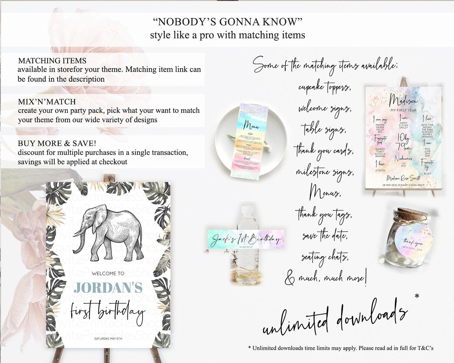 Elephant Welcome Sign Elephant Welcome Board Elephant Party Welcome Poster Safari Party Decor Elephant First Birthday Welcome Sign D10806