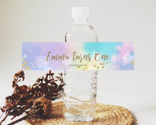 Editable Pastel Water Label Template Pastel Ombre Rainbow Watercolor Colorfu