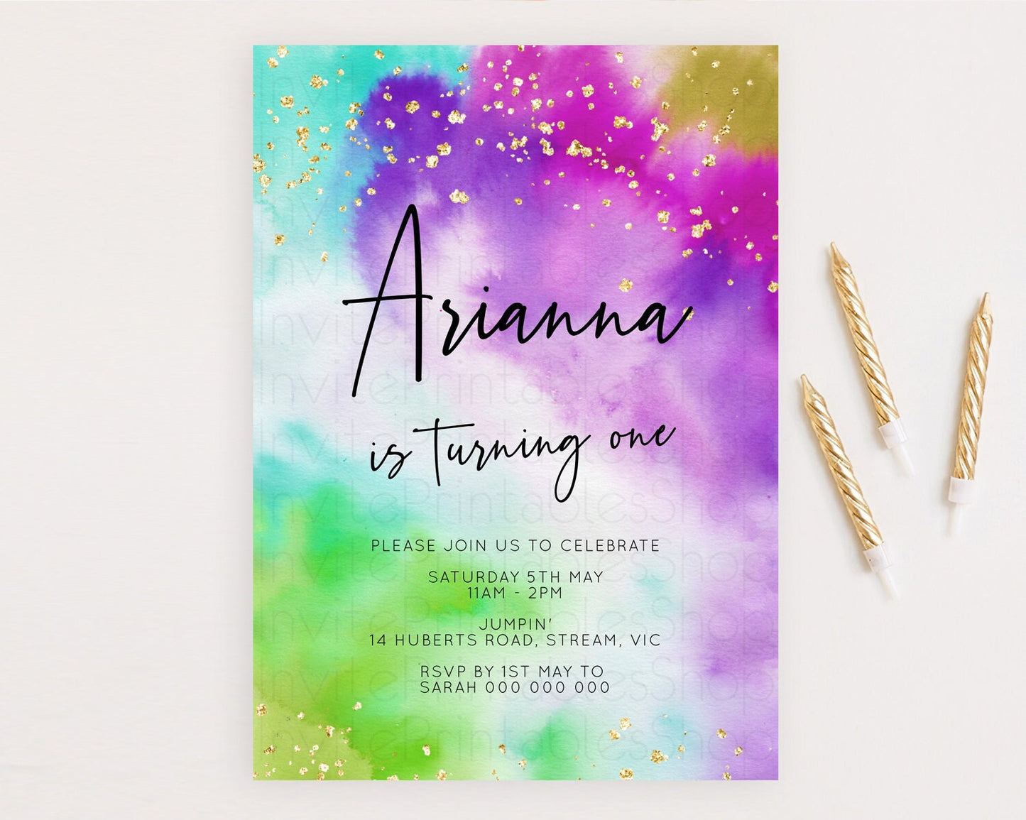 Tie Dye Invitation Rainbow Birthday Invitation Pastel Invitation Colorful Invitation Pastel Rainbow Party 3rd 2nd 1st First Birthday D10536