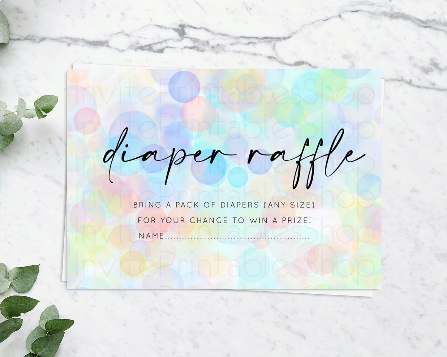 Pastel Diaper Raffle Card Bubble Bath Baby Shower Diapers Insert Rainbow Diaper Ticket Pastel Bubbles Colorful Confetti Raffle Game D10446