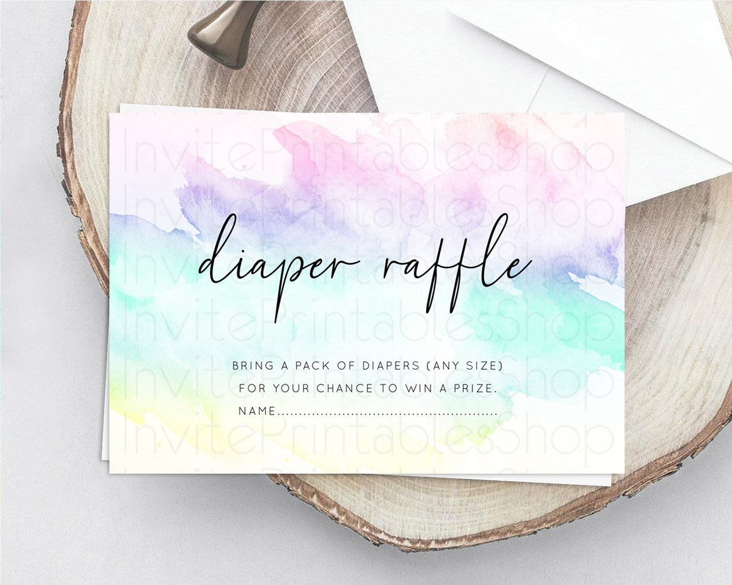 Pastel Diaper Raffle Card Pastel Rainbow Diaper Raffle Insert Colorful Ombre Watercolor Diaper Ticket Confetti Glitter Raffle Game D10231