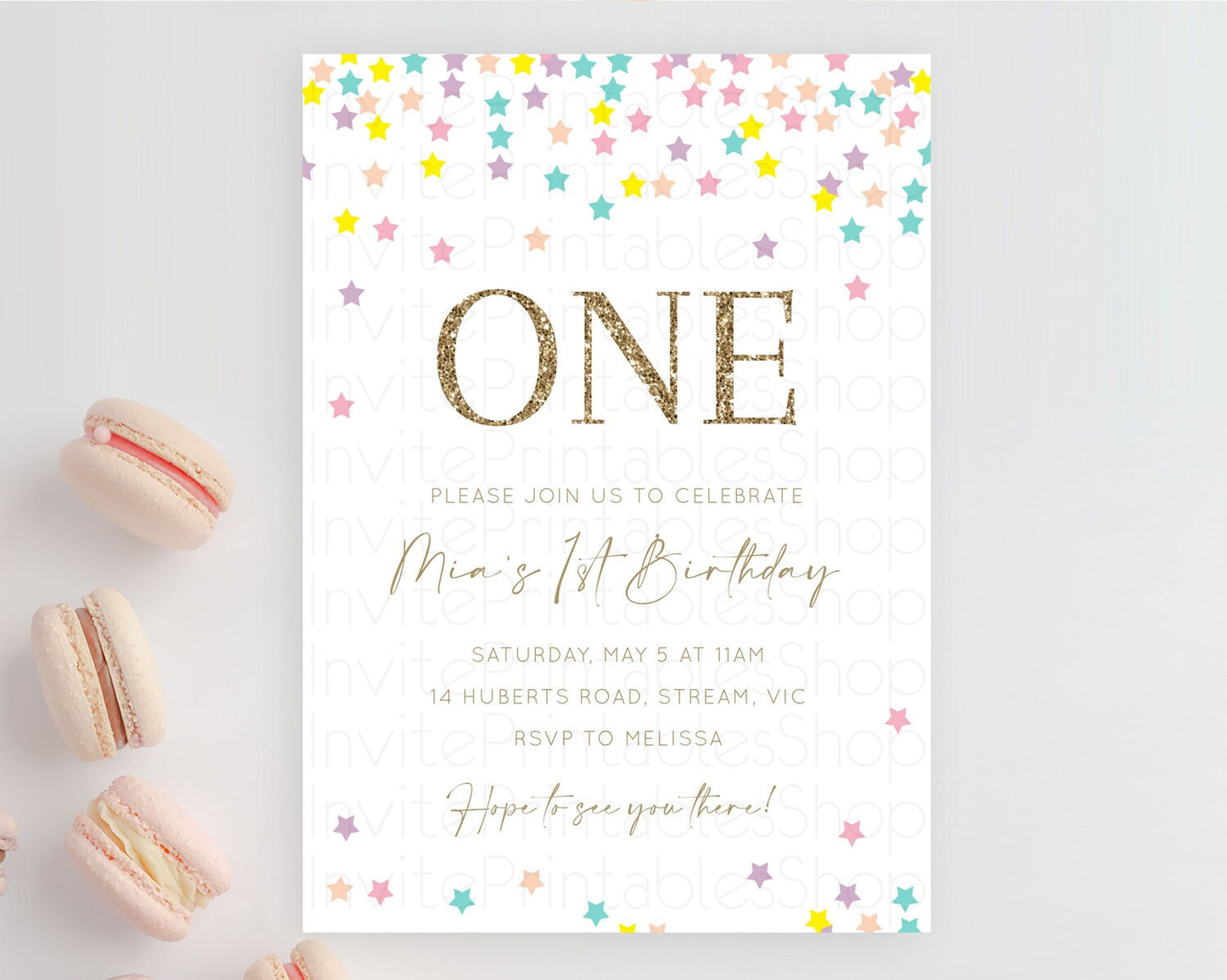 Star Birthday Invitation Pastel Stars Invite Shooting Star Party Rainbow Colorful Confetti Twinkle Little Star 2nd First Birthday D10601