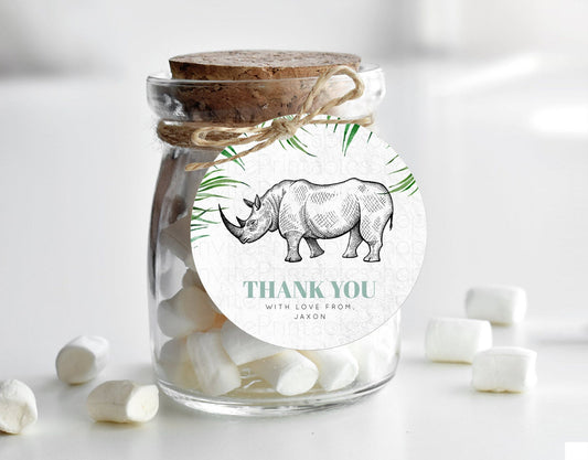 Rhino Thank You Tags Rhino Thank You Gift Tags Rhino Party Favor Tags Rhino Goodie Tag Rhino First Loot Tag First Birthday Thank You D10848