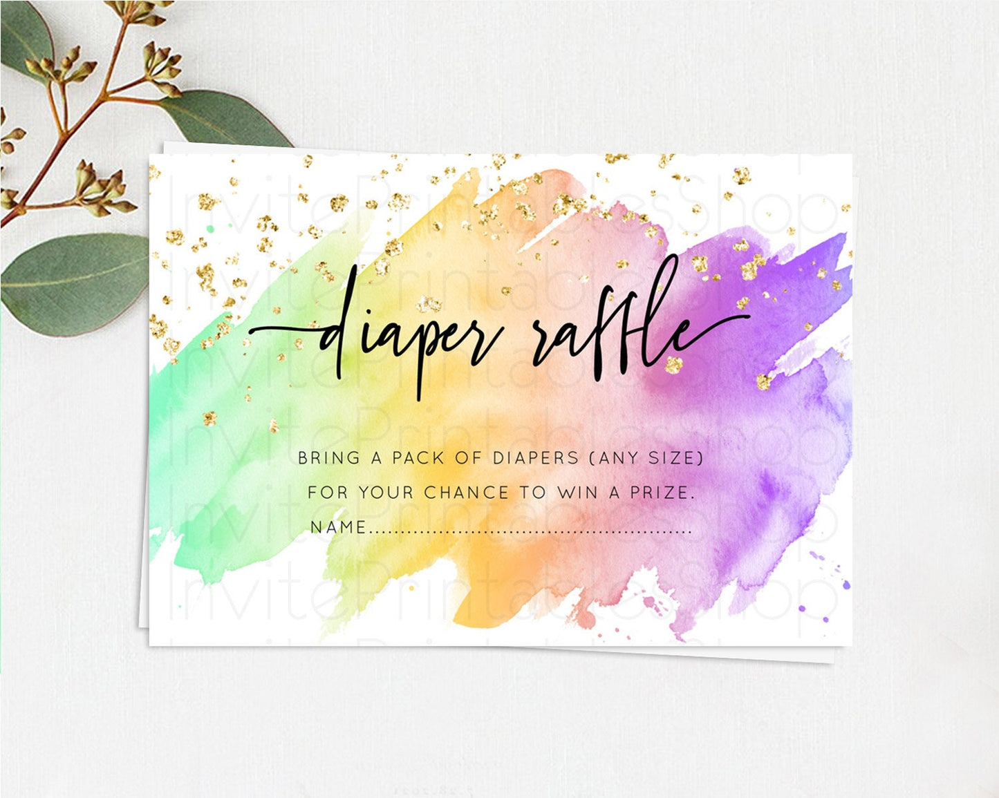 Pastel Diaper Raffle Card Pastel Rainbow Diaper Raffle Insert Colorful Ombre Watercolor Diaper Ticket Confetti Glitter Raffle Game D10518