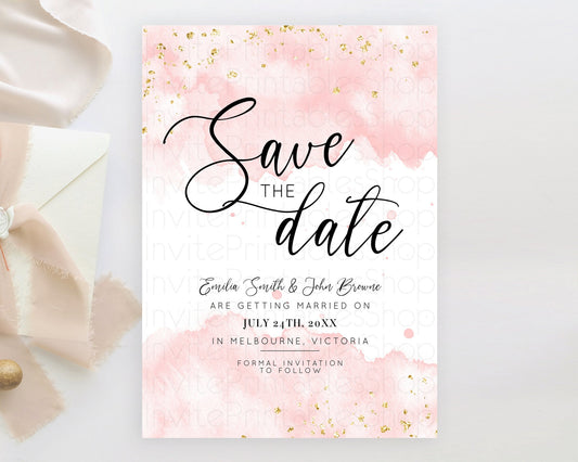 Editable Pink Watercolor Save The Date Template Ombre Pink Watercolor Splash