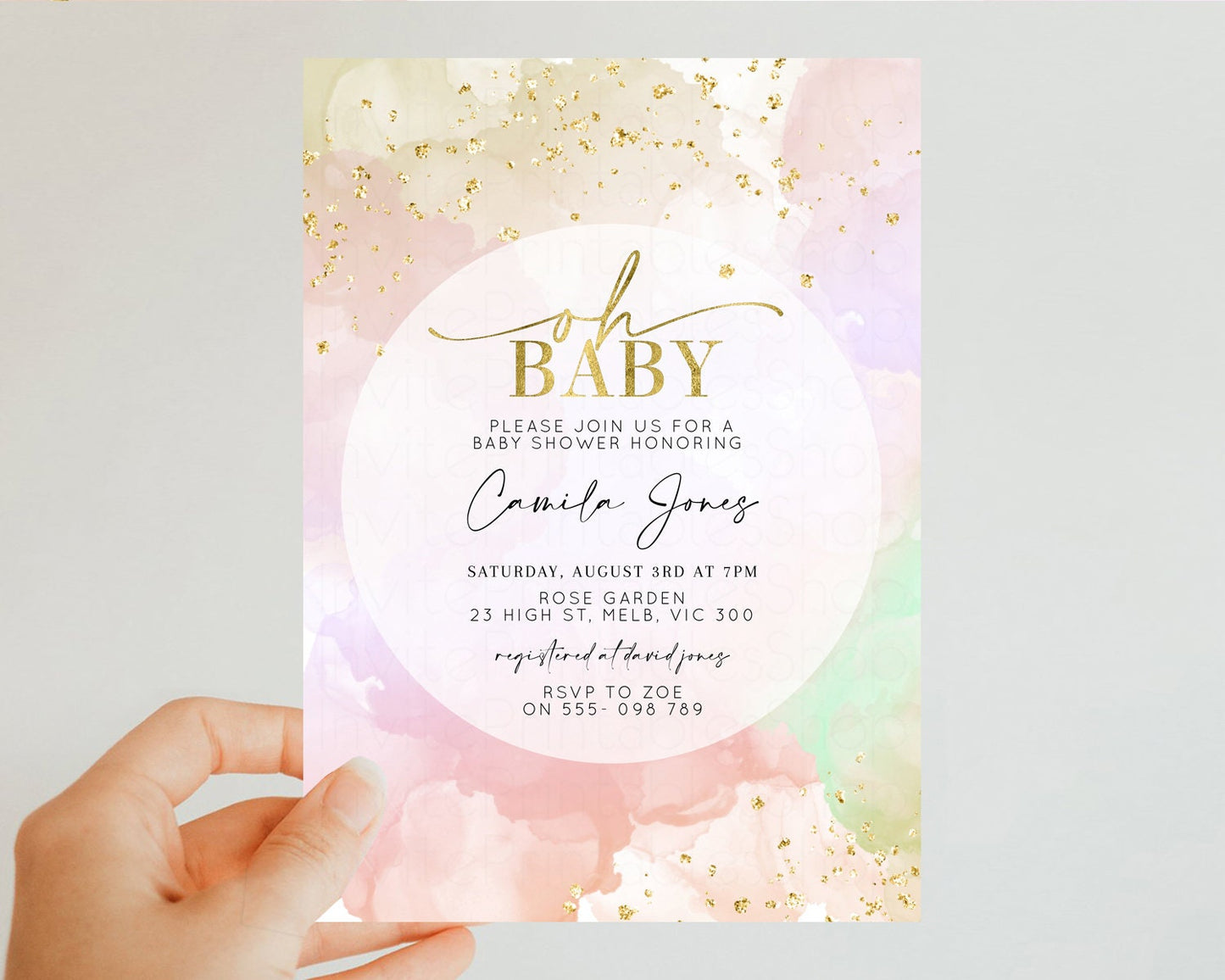 Editable Pastel Baby Shower Invitation Rainbow Baby Shower Invitation Waterc