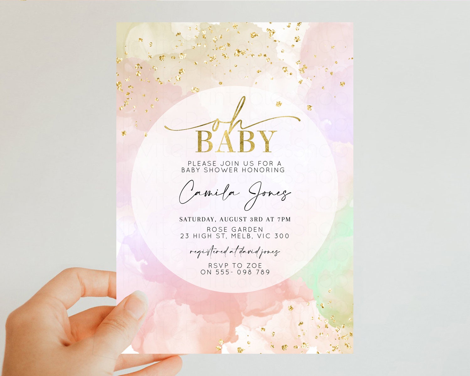 Editable Pastel Baby Shower Invitation Rainbow Baby Shower Invitation Waterc