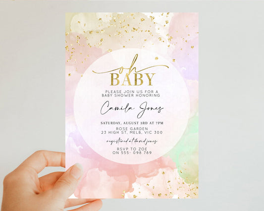 Editable Pastel Baby Shower Invitation Rainbow Baby Shower Invitation Waterc