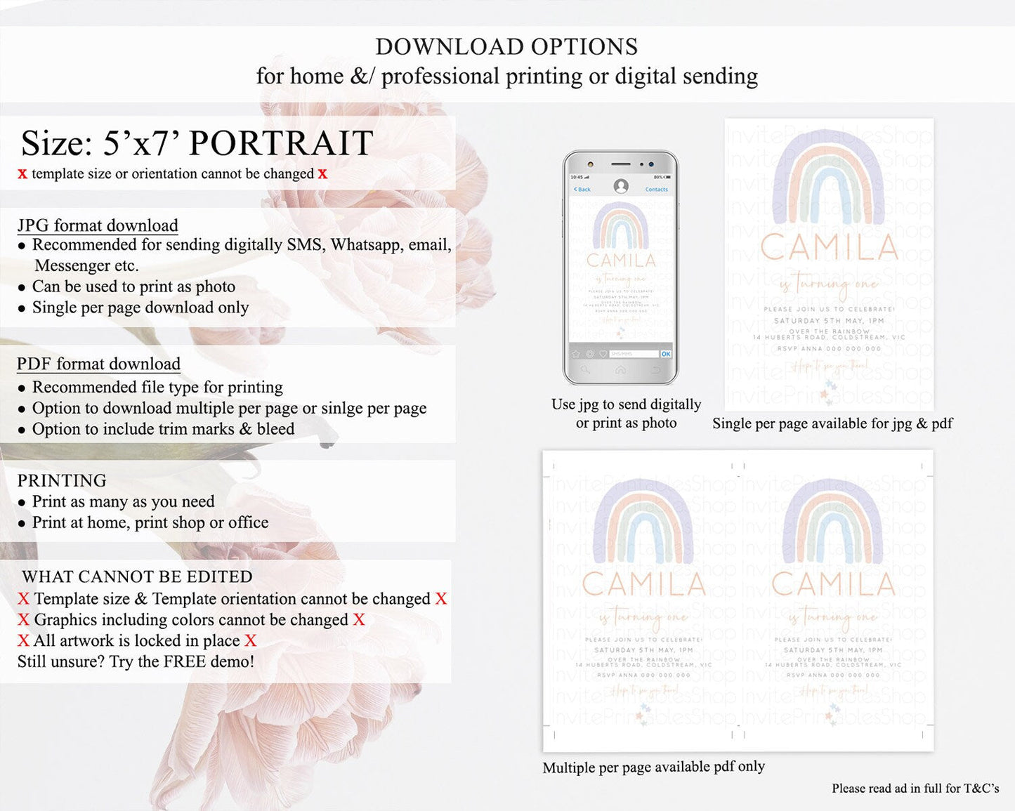 Pastel Rainbow Birthday Invitation Pastel Rainbow Invitation Rainbow Invitation Pastel Invitation Boho Rainbow 1st First Birthday D23097