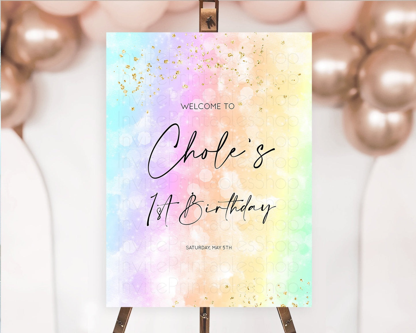 Pastel Welcome Sign Pastel Rainbow Welcome Sign Colorful Rainbow Confetti Watercolor Glitter Pastel First Birthday Welcome Sign D10647