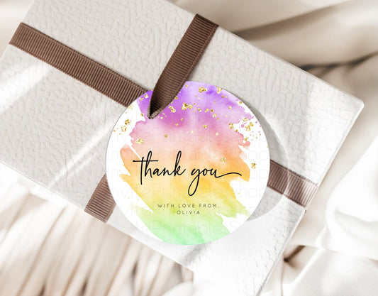 Pastel Thank You Tags Rainbow Thank You Gift Tags Colorful Pastel Favor Tags Confetti Watercolor Pastel First Birthday Thank You D10518