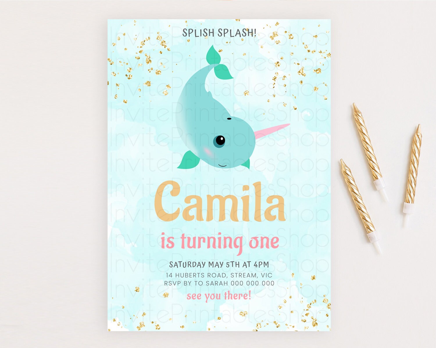 Editable Narwhal Birthday Invitation Narwhal Unicorn Invitation Rainbow Sea