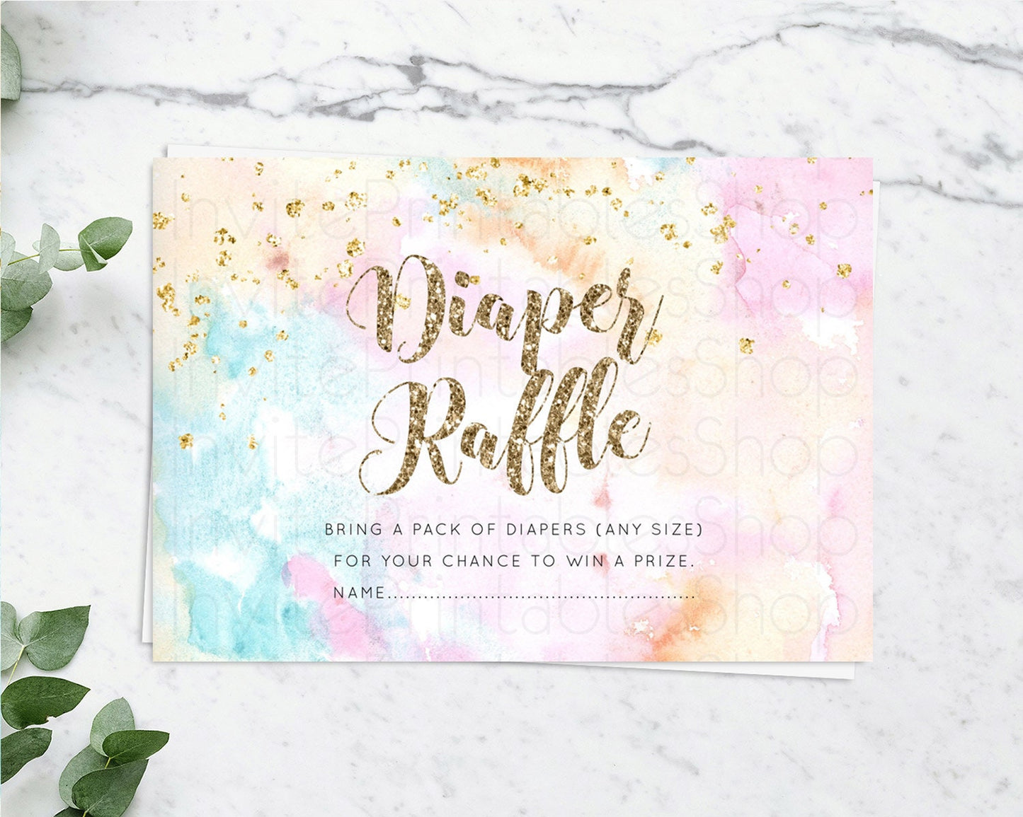 Pastel Diaper Raffle Card Pastel Rainbow Diaper Raffle Insert Colorful Ombre Watercolor Diaper Ticket Confetti Glitter Raffle Game D10548