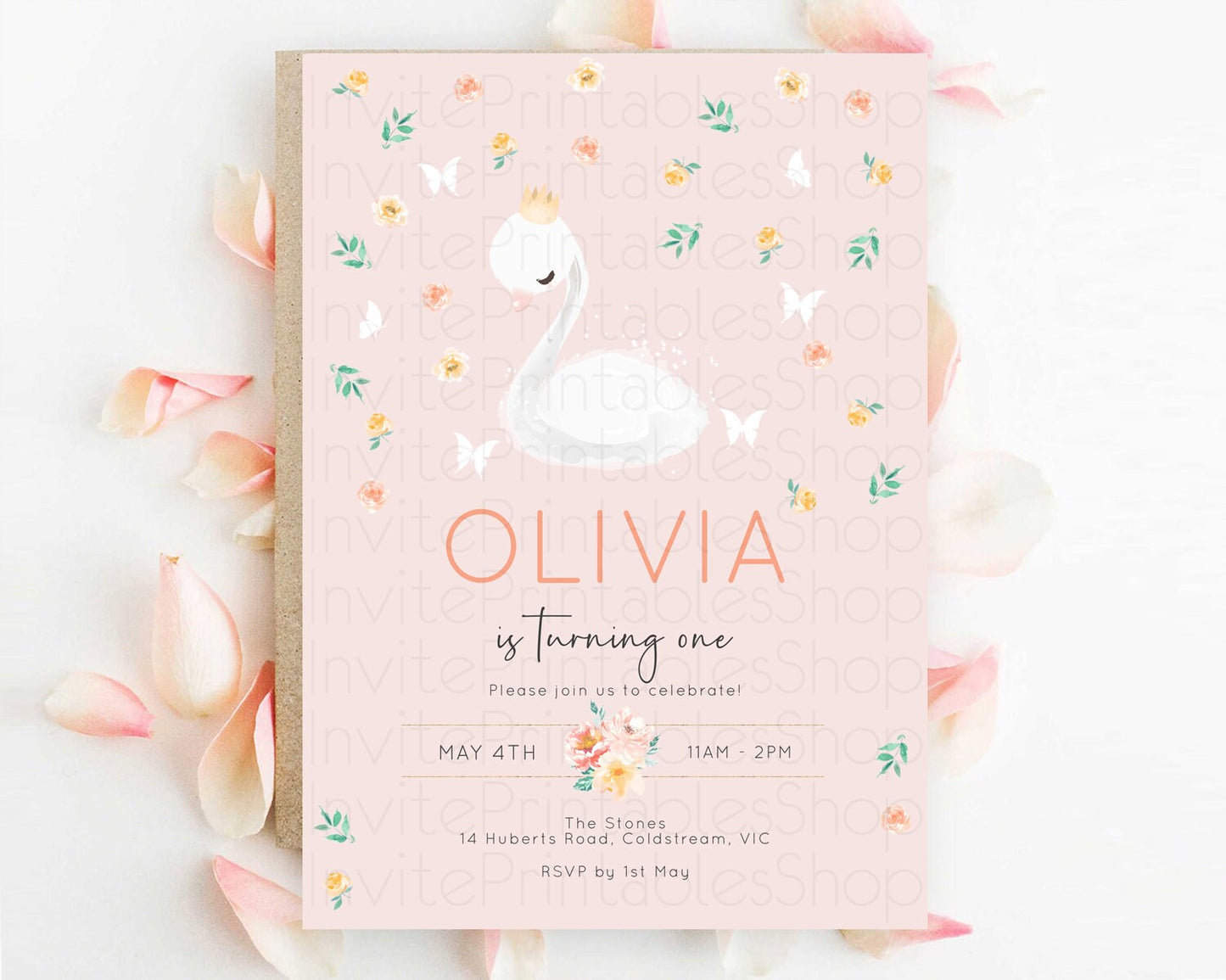 Swan Birthday Invitation Swan Princess Ballet Invitation Enchanted Forest Swan Lake Party Secret Garden Watercolour Pastel Floral D10388