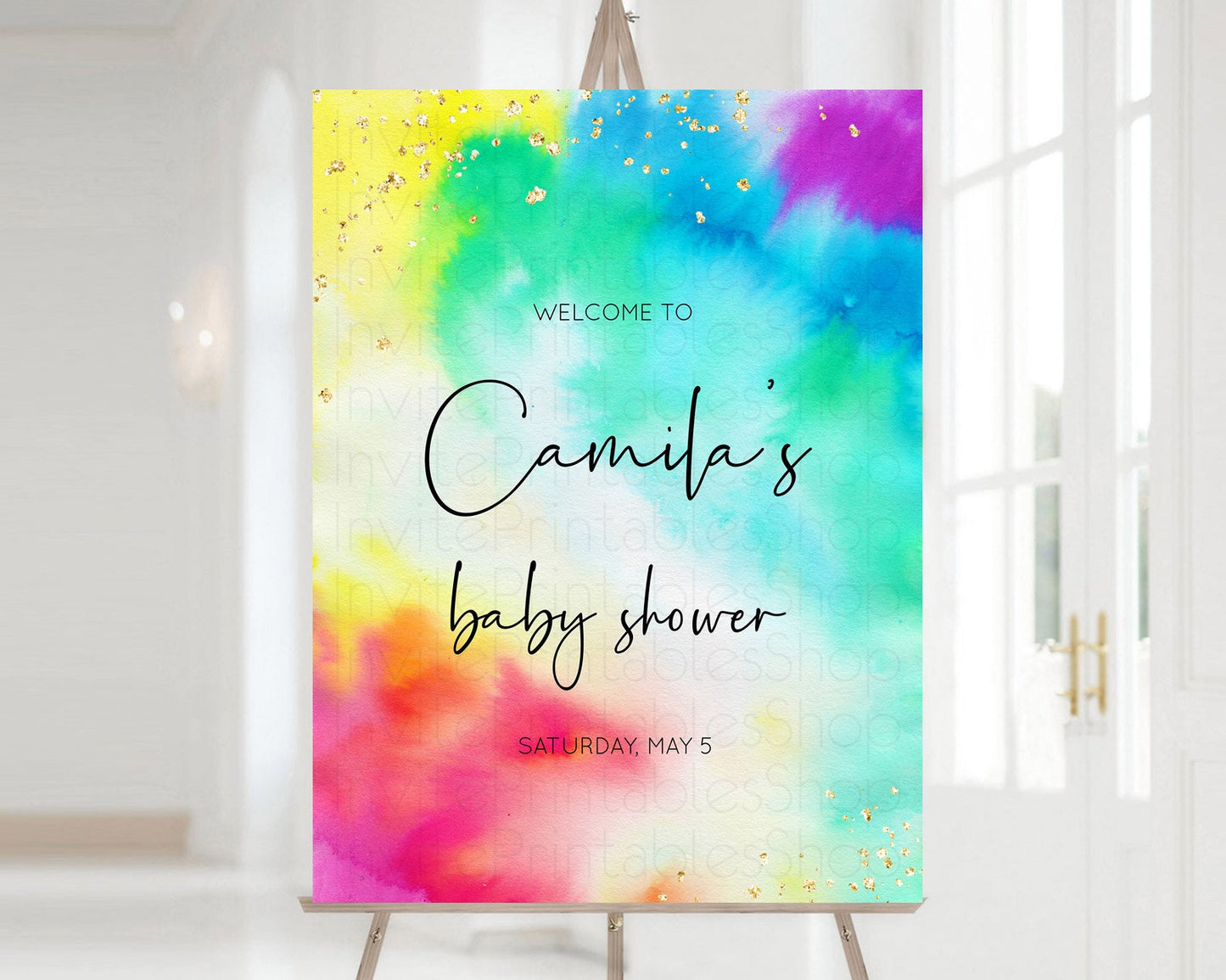 Tie Dye Baby Shower Welcome Board Rainbow Tie Dye Welcome Sign Pastel Welcome Poster Colorful Pastel Welcome Rainbow Tie Dye Sign D10462