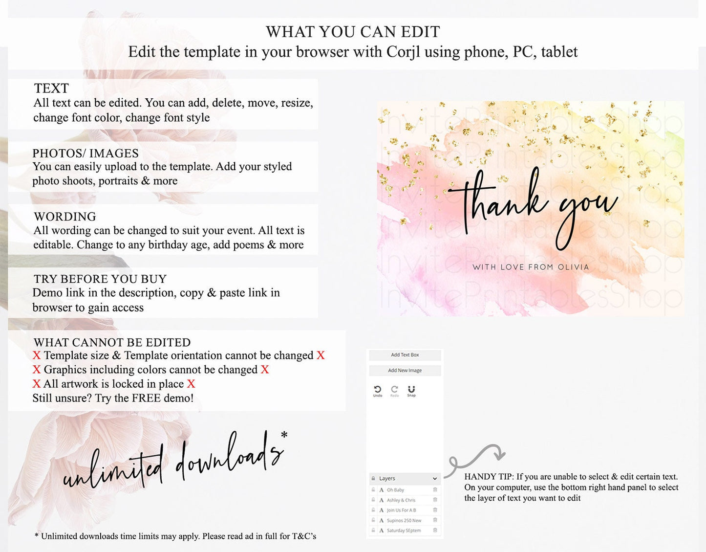 Pink Thank You Pink Watercolor Thank You Card Pastel Pink Card Template Watercolor Splash Cards Teacher Thank You Card Template D10167