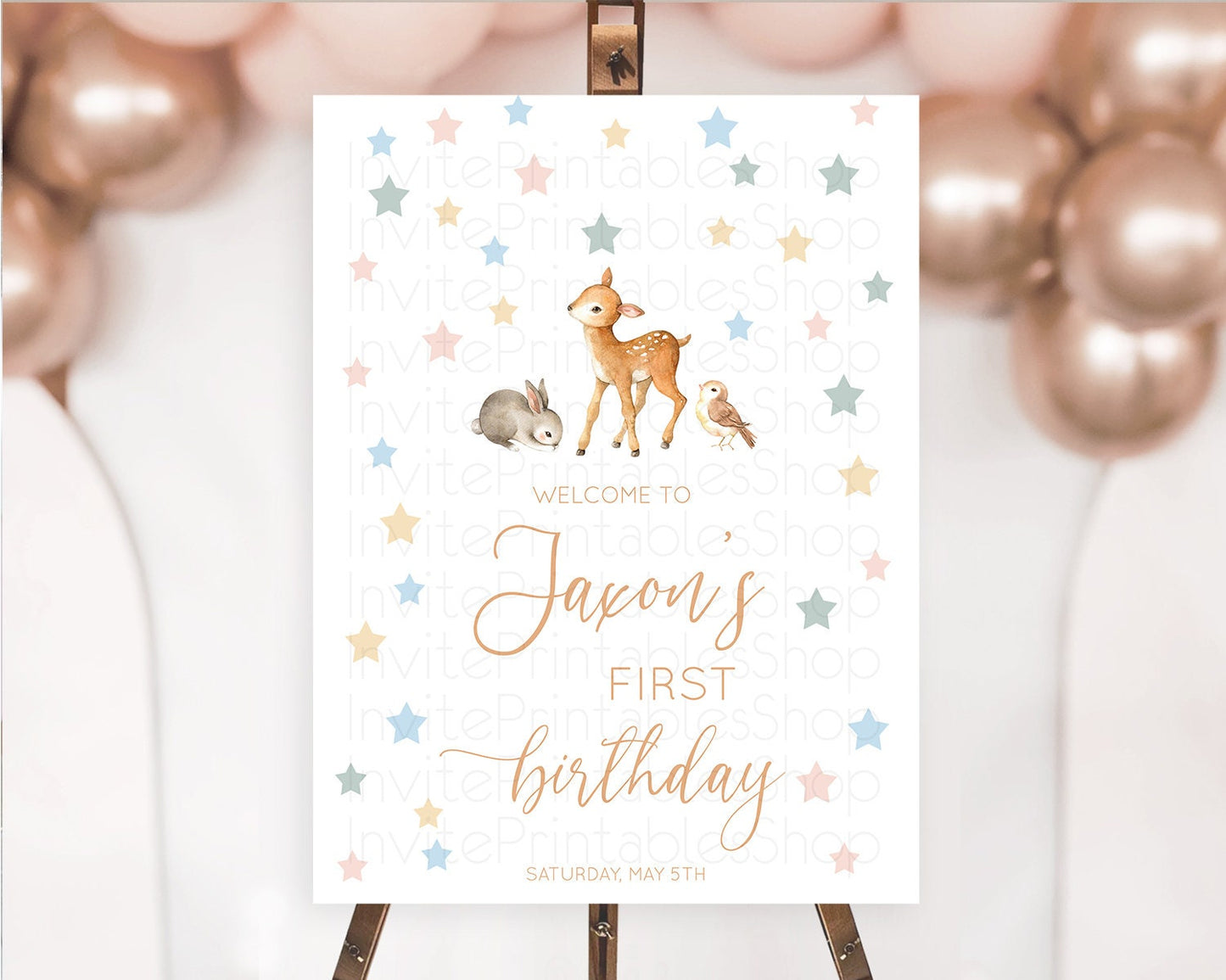 Fawn Welcome Sign Deer Welcome Board Floral Deer Welcome Poster Enchanted Forest Butterfly Pastel Floral First Birthday Welcome Sign D10918