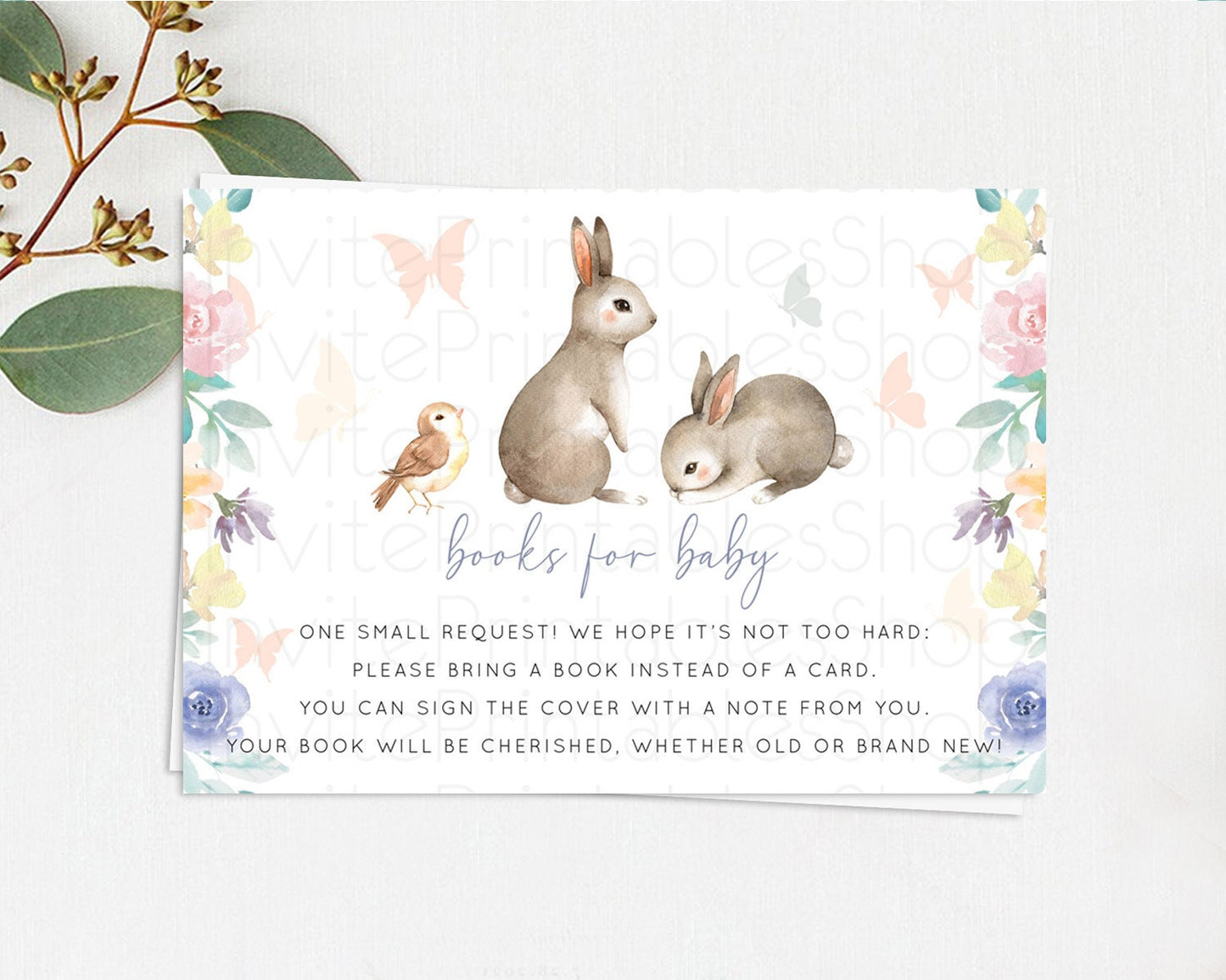 Bunny Books For Baby Card Floral Bunny Book Insert Pastel Flowers Woodland Bunny Book Card Forest Bunny Baby Book Poem Request D10928