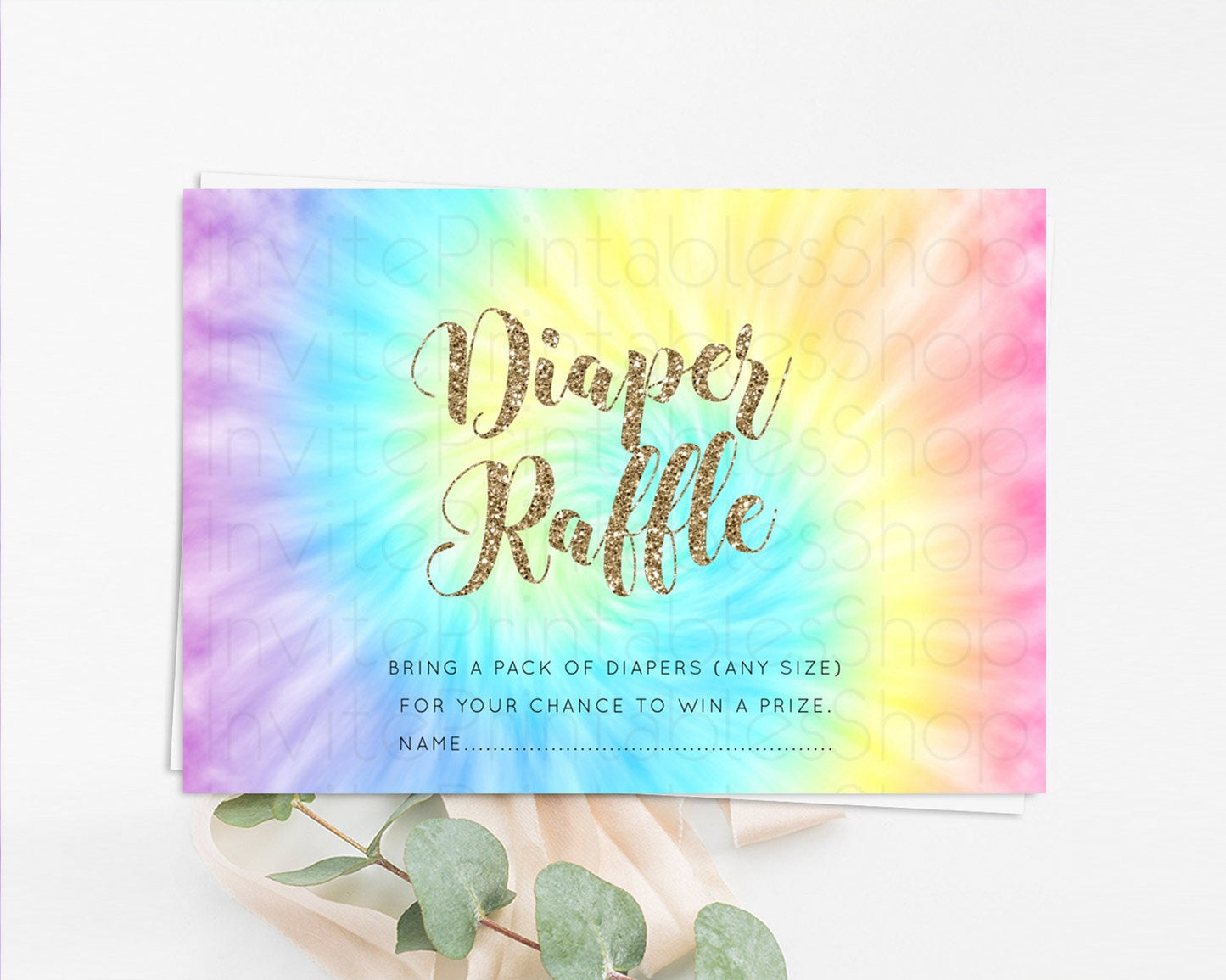 Tie Dye Diaper Raffle Card Rainbow Tie Dye Diaper Raffle Insert Pastel Rainbow Watercolor Diaper Ticket Tie Dye Colors Raffle Game D10580