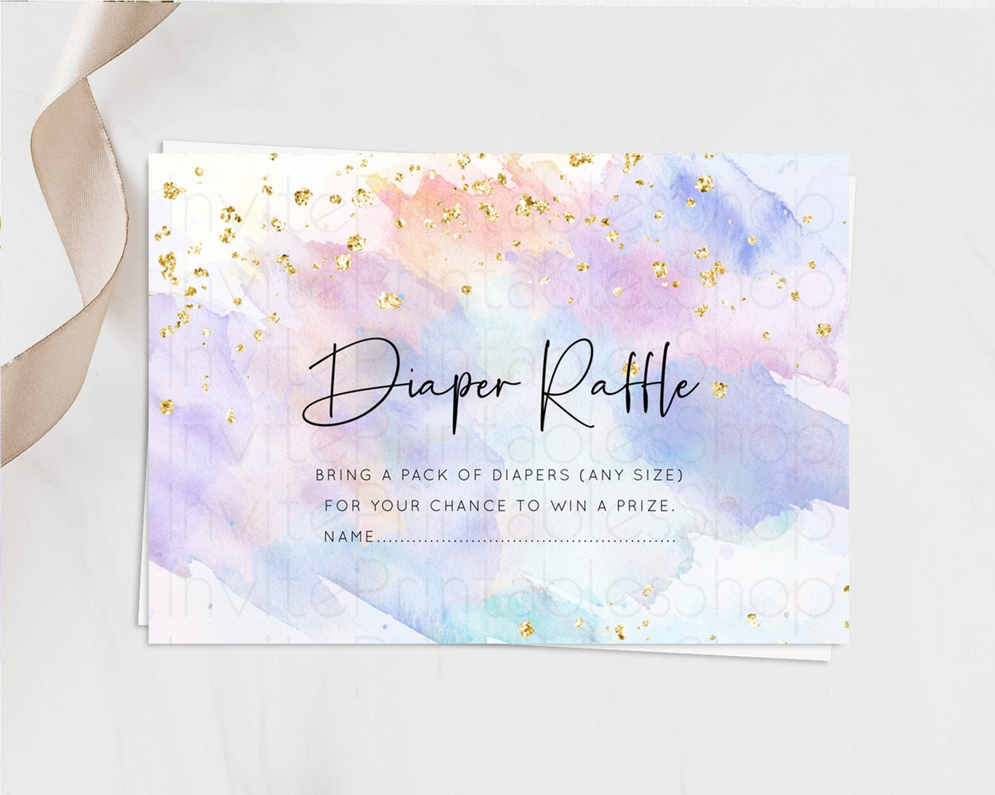 Pastel Diaper Raffle Card Pastel Rainbow Diaper Raffle Insert Colorful Ombre Watercolor Diaper Ticket Confetti Glitter Raffle Game D10583